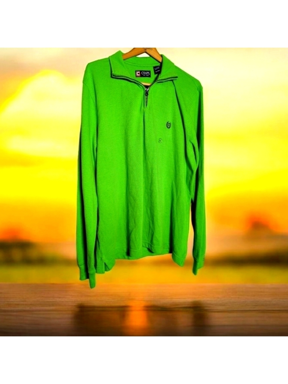 Chaps Green XL Long Sleeve Polo Shirt Quarter Zip NWT